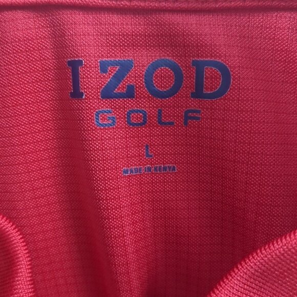 IZOD Golf Red Polo Shirt Short Sleeve Large 100% Polyester Grid Pattern Textured - Picture 8 of 11